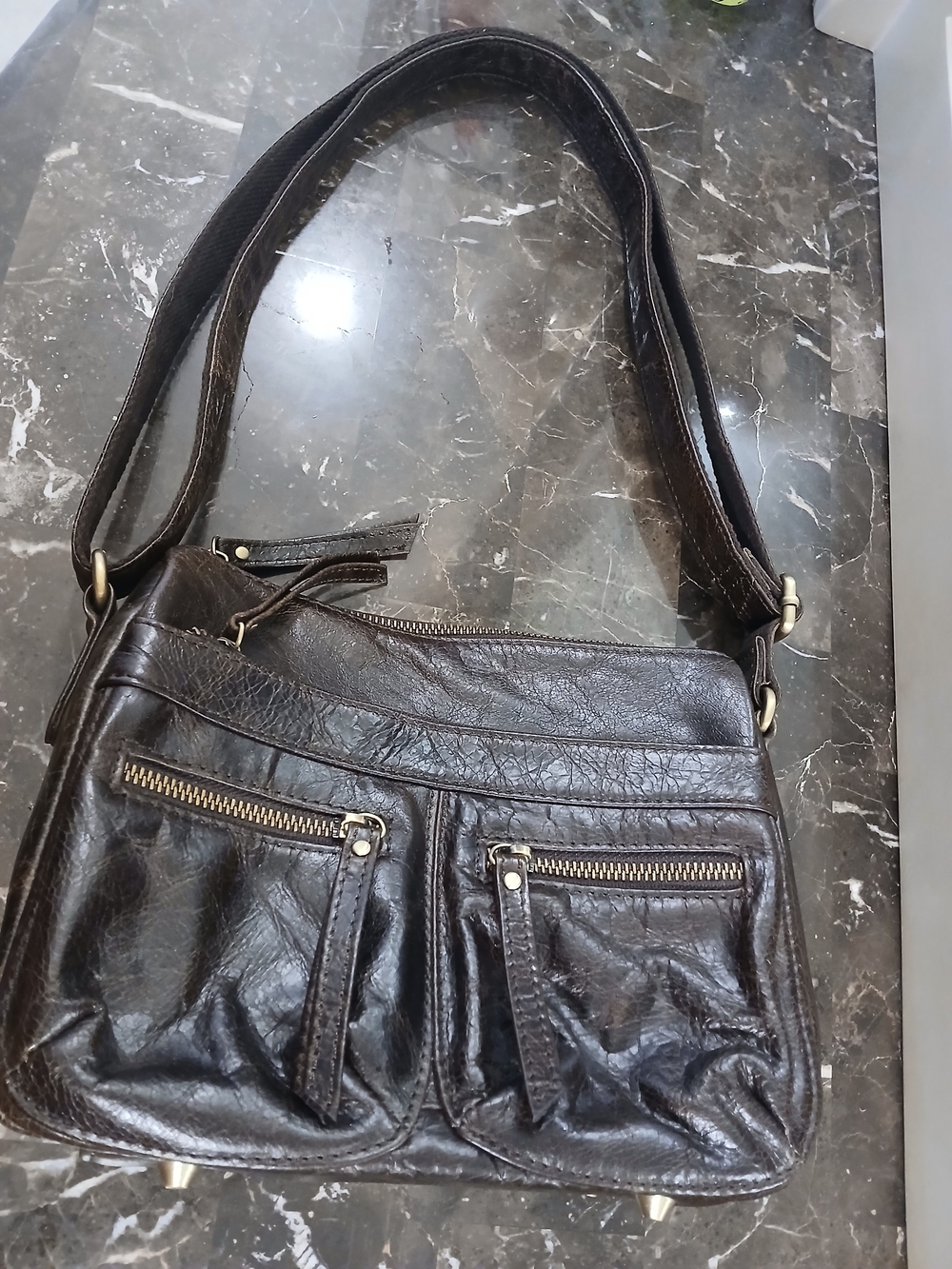 Vicenzo Classic Dark Brown Genuine Leather Shoulder Bag with Adjustable Strap